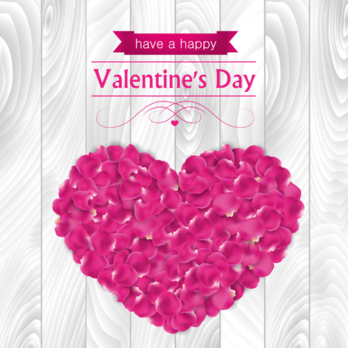 Valentines day elements with wooden background vector 03  