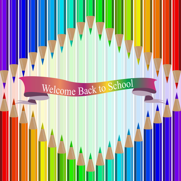Welcome back to school backgrouns with colored pencils vector 07  