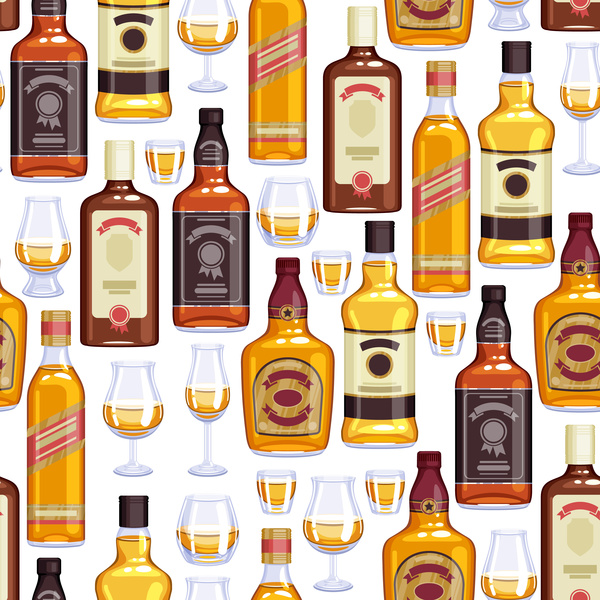 Whisky flessen met kop naadloze patroon vector 02  