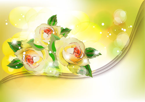 Points of light background with flowers vector set 05  