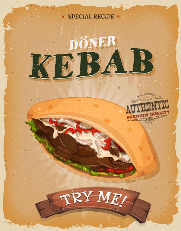 Kebab Sandwich Poster und Flyer Retro-Vektor  