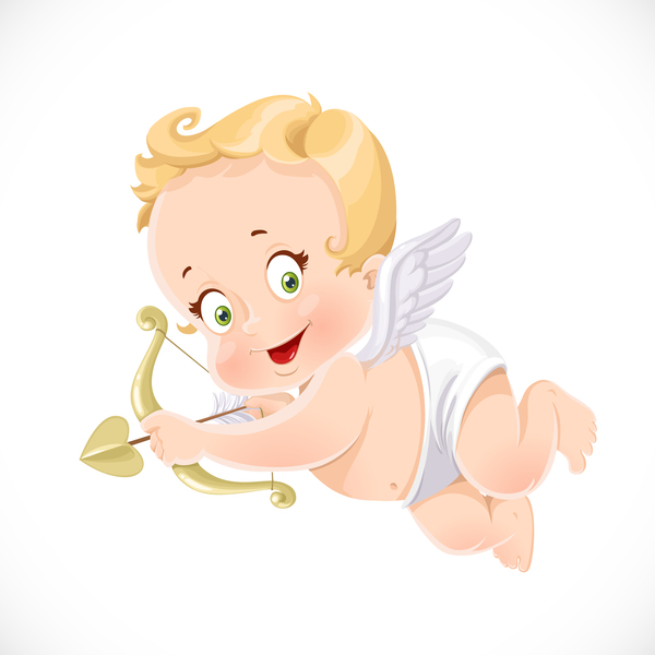 little cupid aiming an arrow with white background vector  