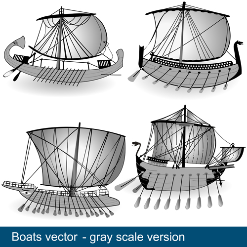 Set of Vivid Sailing vessels design vector 02  