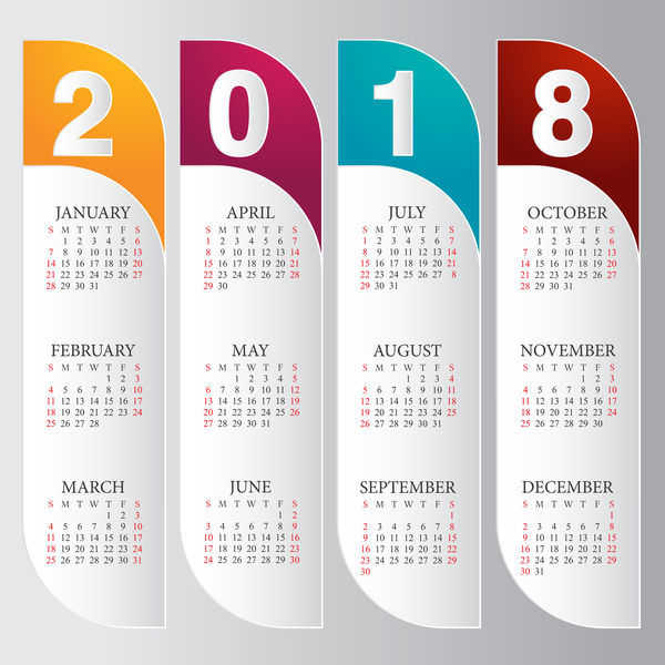 vecteur de carte calendrier 2018 vertical  