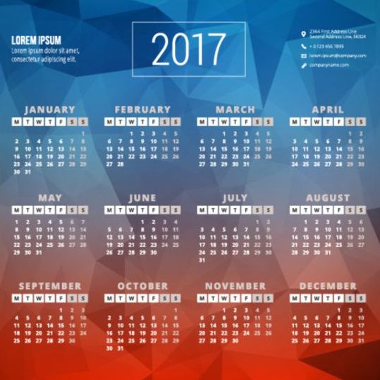 2017ポリゴンベクトルを含むカレンダー  