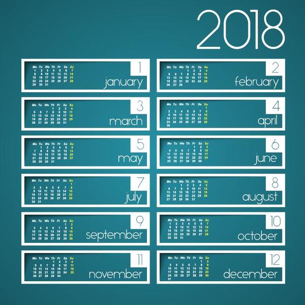 2018 calendrier modèle vecteur bleu matériel  
