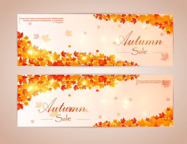 Autumn banner with red leaves vector 04  