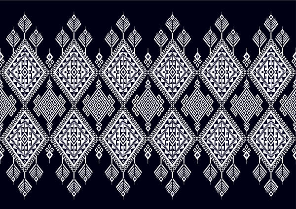 Black with white ethnic pattern background vector  