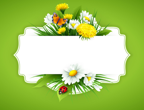 Blank label with spring flower and green background vector 07  
