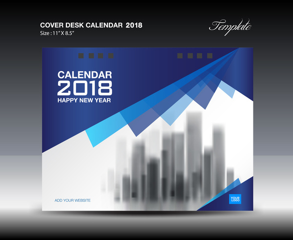 ブルーカバーデスクカレンダー2018テンプレートベクトル材料02  