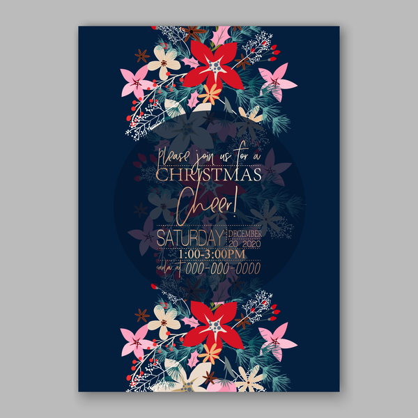 Modèle de cartes de mariage bleu avec fleur élégante vecteur 16  