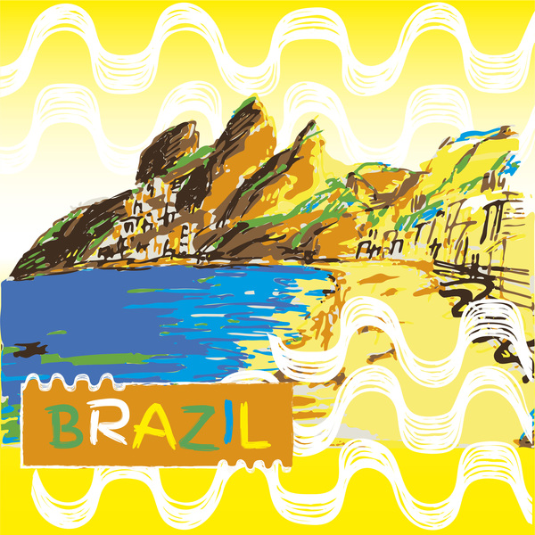 ブラジル風景手描きのベクトル 07  