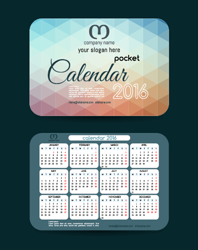 Calendar 2016 with business cards vector 01  