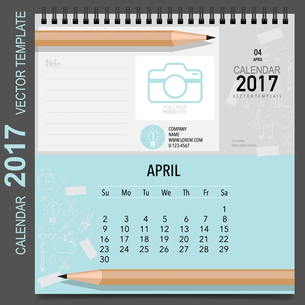 Kalender 2017 Vektorvorlage gesetzt 04  