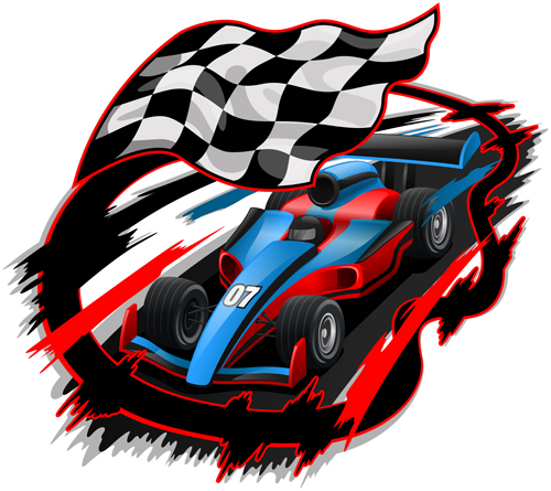 Car racing with flag vector material 03  