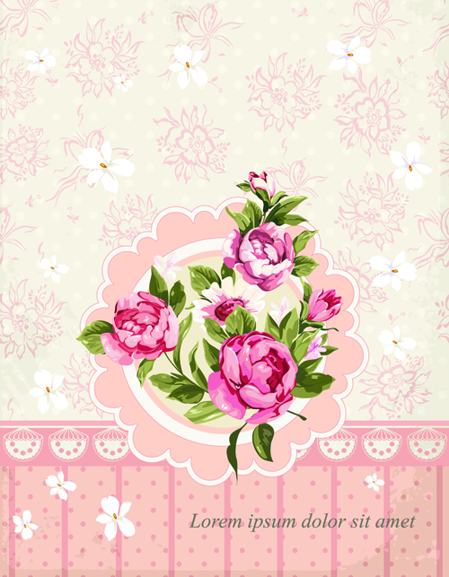 Vintage Flower Congratulation Cards vector 03  