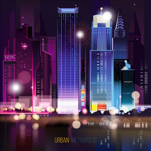 Charming city night scenery vector 02  