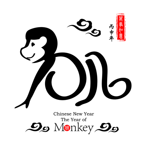 Chinese 2016 new year with monkey year creative vector 01  