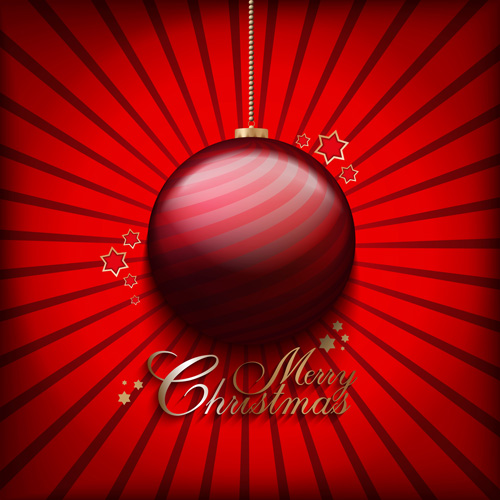 Christmas ball with stars card vector 06  