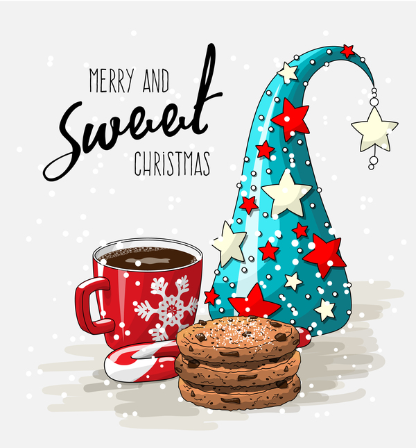 Weihnachtshand gezeichnet süß mit Tee Vektor 07  