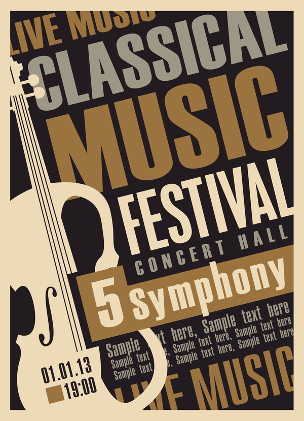 Classical music retro concert poster template 04  