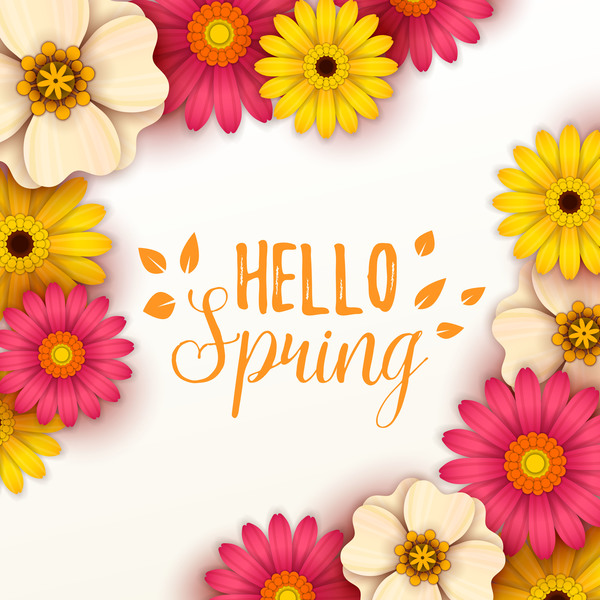 Farbige Blume mit hallo Frühlingshintergrundvektoren 12  