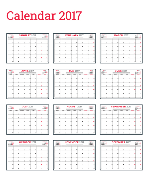 Comune 2017 Wall Calendar modello vettoriale 07  