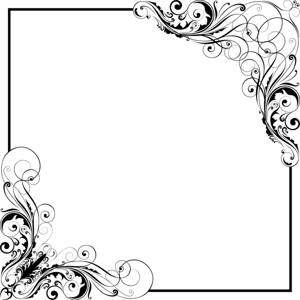 Corner floral swirl ornaments with frame vector  
