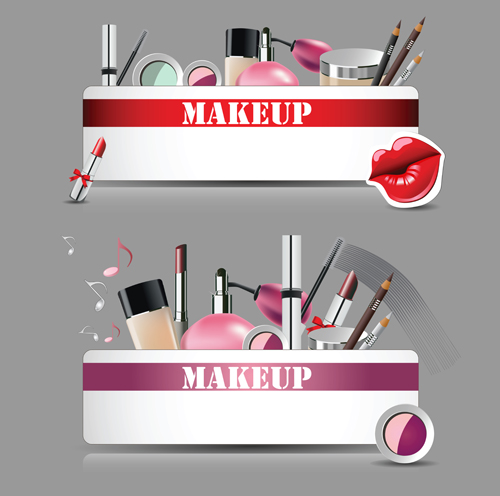 Cosmetics with makeup vector banners set  