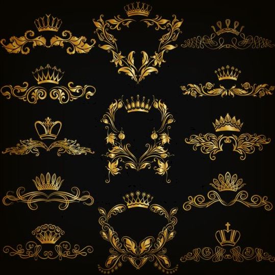 Crown with golden ornaments luxury vector 03  