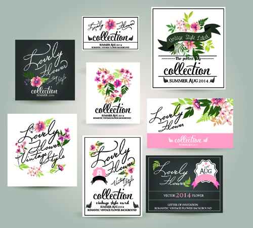 Different flower wedding invitation cards vector  