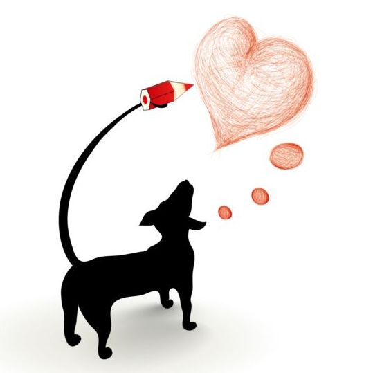 Dog silhouetter and heart vector  