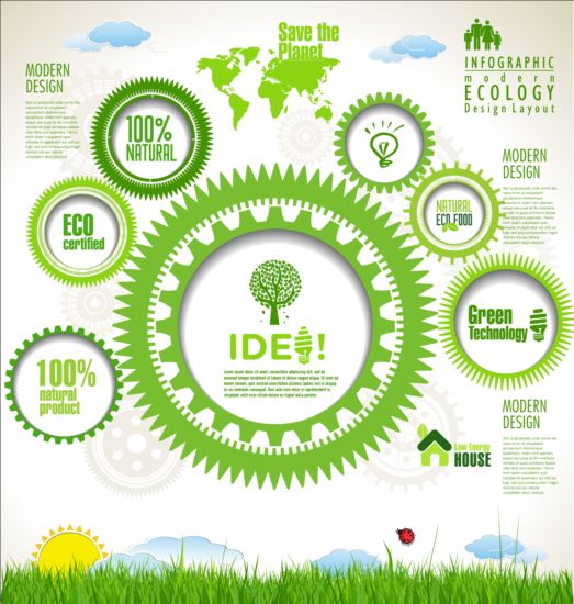 Eco infographic with gearwheel vector material 02  