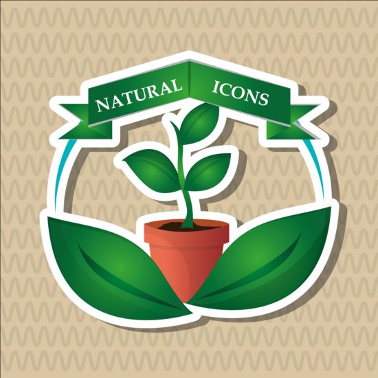 Ecological with natural stickers vector material 04  