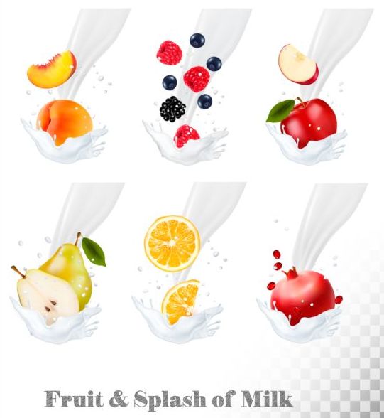 フルーツとスプラッシュのミルク ベクトル イラスト 09  
