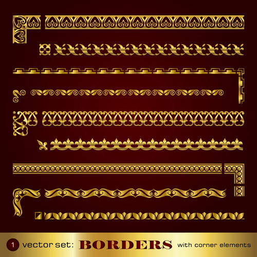 Golden border and corner decorative elements vector 01  