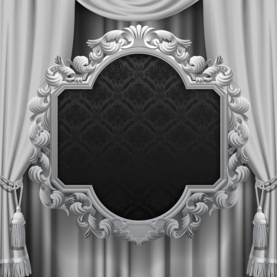 Gray curtain with ornate frame vector  
