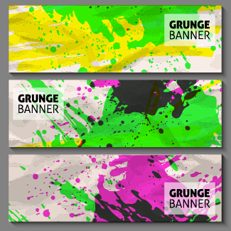 Grunge watercolor banners set vector material 04  