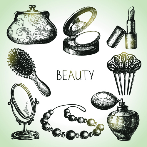 Hand drawn beauty elements icons vector graphics  