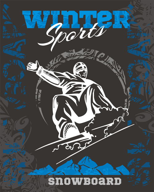 Hand drawn snowboard winter sport vector set 04  