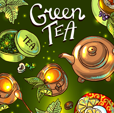 Hand drawn tea time vector background 04  