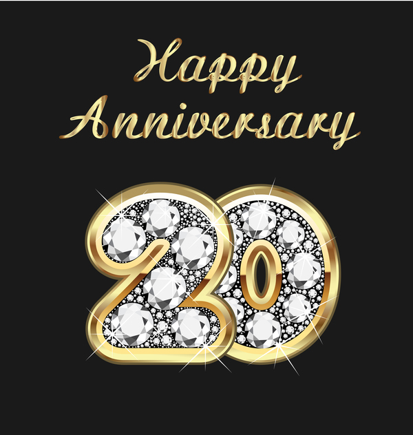 Happy 20 års jubileum guld med diamanter bakgrund vektor  