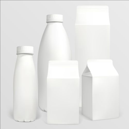 Milk bottle with milk carton package vectors 01  