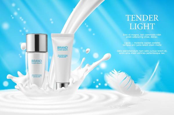 Milk cosmetics ad poster blue styles vector  