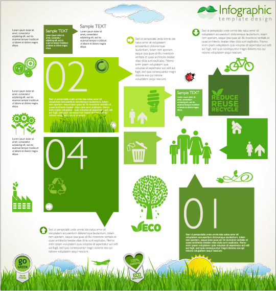 Modern ecology infographics green template vector 09  