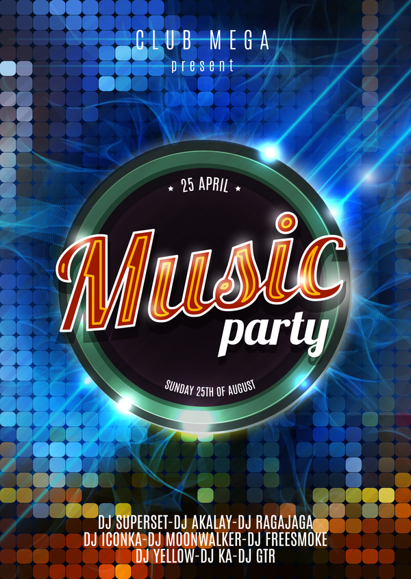 Musique party flyer template design moderne vecteur 02  