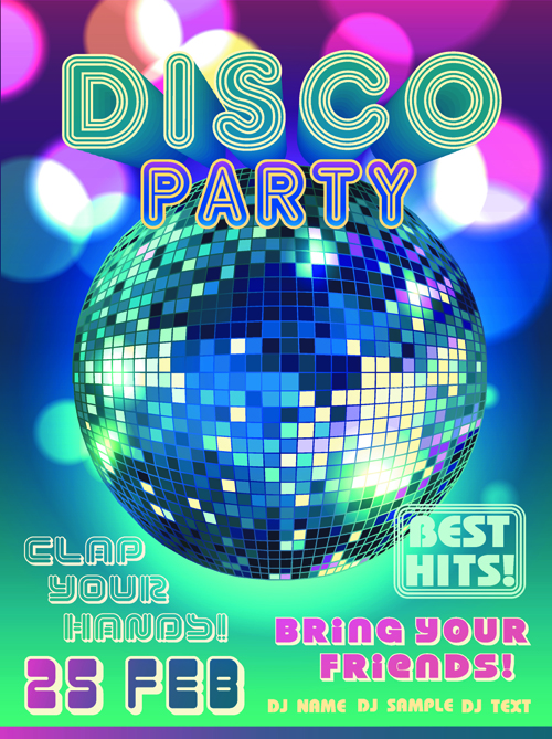 Neon disco music party flyers design vector 02  