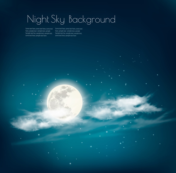 Night sky background with white clouds and moon vector  