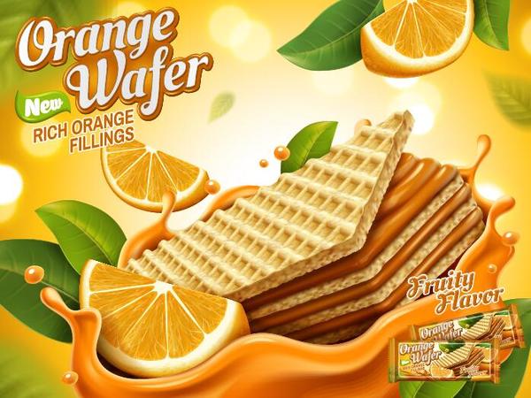 Orange wafer poster template vector  