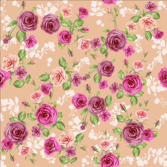 Розовый розы Бесшовные шаблон Вектор материал 01 